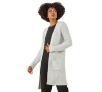 Roman Originals Metallic Longline Knit Cardigan for Women UK - Ladies Everyday Autumn Winter Comfy Soft Evening Vacation Work Party Night Out - Silver - Size 18