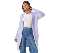 Roman Originals Metallic Longline Knit Cardigan for Women UK - Ladies Everyday Autumn Winter Comfy Soft Evening Vacation Work Party Night Out - Lilac - Size 18