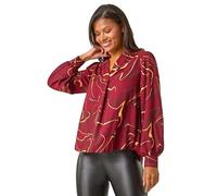 Roman Originals Metallic Marble Print Overshirt for Women UK - Ladies Autumn Everyday Winter Holiday Pull-On V-Neck Long Sleeves Comfy Soft Vacation Work - Red - Size 18