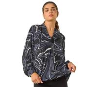 Roman Originals Metallic Marble Print Overshirt for Women UK - Ladies Autumn Everyday Winter Holiday Pull-On V-Neck Long Sleeves Comfy Soft Vacation Work - Grey - Size 14
