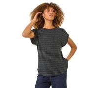 Roman Originals Metallic Stripe Stretch T-Shirt for Women UK - Ladies Everyday Autumn Winter Round Neckline Comfy Soft Evening Vacation Work Party Night Out - Blue - Size 20