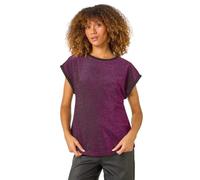 Roman Originals Metallic Stripe Stretch T-Shirt for Women UK - Ladies Everyday Autumn Winter Round Neckline Comfy Soft Evening Vacation Work Party Night Out - Purple - Size 18