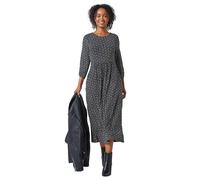 Roman Originals Midi Dress with Pockets for Women UK Ladies Stretchy Jersey Maxi Long 3/4 Length Sleeve Gathered High Waist Boho Flattering Skater Swing Fit Flare - Black & White - Size 18