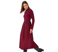 Roman Originals Midi Dress with Pockets for Women UK Ladies Stretchy Jersey Maxi Long 3/4 Length Sleeve Gathered High Waist Boho Flattering Skater Swing Fit Flare - Plain Wine - Size 20