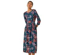 Roman Originals Midi Dress with Pockets for Women UK Ladies Stretchy Jersey Maxi Long 3/4 Length Sleeve Gathered High Waist Boho Flattering Skater Swing Fit Flare - Rose Navy - Size 18