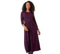 Roman Originals Midi Dress with Pockets for Women UK Ladies Stretchy Jersey Maxi Long 3/4 Length Sleeve Gathered High Waist Boho Flattering Skater Swing Fit Flare - Petite Magenta - Size 16