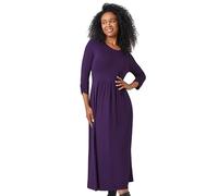 Roman Originals Midi Dress with Pockets for Women UK Ladies Stretchy Jersey Maxi Long 3/4 Length Sleeve Gathered High Waist Boho Flattering Skater Swing Fit Flare - Petite Mauve - Size 12