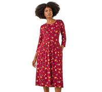 Roman Originals Midi Dress with Pockets for Women UK Ladies Stretchy Jersey Maxi Long 3/4 Length Sleeve Gathered High Waist Boho Flattering Skater Swing Fit Flare - Rust - Size 12
