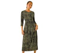 Roman Originals Midi Dress with Pockets for Women UK Ladies Stretchy Jersey Maxi Long Short Sleeve Elasticated Gathered High Waist Boho Flattering Skater Swing Fit Flare - Petite Khaki - Size 16