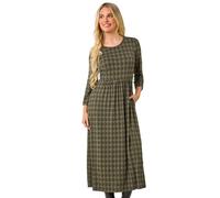 Roman Originals Midi Dress with Pockets for Women UK Ladies Stretchy Jersey Maxi Long Short Sleeve Elasticated Gathered High Waist Boho Flattering Skater Swing Fit Flare - Khaki Noir - Size 8