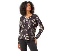 Roman Originals Mono Floral Collared Top for Women UK - Ladies Everyday Autumn Winter Shirt Style Collar Comfy Soft Evening Vacation Work Party Night Out - Dark Grey - Size 14