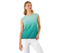 Roman Originals Ombre Plisse Bubble Hem Top for Women UK - Ladies Everyday Holiday Spring Summer Round Neckline Comfy Soft Evening Vacation Work Party - Teal - Size 10