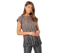 Roman Originals Ombre Sequin Tunic Stretch Top for Women UK - Ladies Everyday Autumn Winter Round Neckline Comfy Soft Evening Vacation Work Party Night Out - Bronze - Size 12