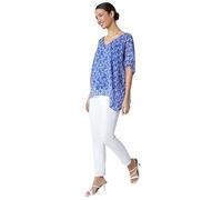 Roman Originals Overlay Top for Women UK - Ladies Summer Blouse Spring Everyday Holiday Autumn Work Winter Round Neckline Comfy Pull-On Soft Vacation 3/4 Length Sleeves - Blue White - Size 12