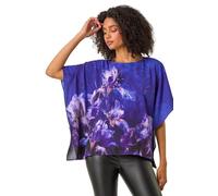 Roman Originals Overlay Top for Women UK - Ladies Summer Blouse Spring Everyday Holiday Autumn Work Winter Round Neckline Comfy Pull-On Soft Vacation 3/4 Length Sleeves - Purple - Size 18