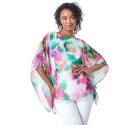 Roman Originals Overlay Top for Women UK - Ladies Summer Blouse Spring Everyday Holiday Autumn Work Winter Round Neckline Comfy Pull-On Soft Vacation 3/4 Length Sleeves - Petite Pink - Size 12