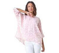 Roman Originals Overlay Top for Women UK - Ladies Summer Blouse Spring Everyday Holiday Autumn Work Winter Round Neckline Comfy Pull-On Soft Vacation 3/4 Length Sleeves - Pink Ivory - Size 18
