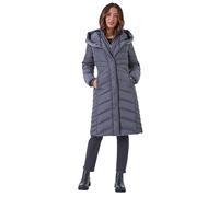 Roman Originals Padded Coat for Women UK - Ladies Longline Puffer Winter Quilted Parka Waterproof Rainproof Wind Resistant Thermal Jacket Long Length Warm Zip Hood Puffa Cosy - Charcoal - Size 16