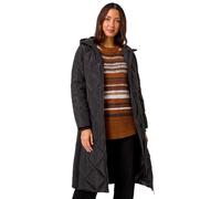 Roman Originals Padded Coat For Women UK - Ladies Longline Puffer Winter Quilted Parka Waterproof Rainproof Wind Resistant Thermal Jacket Long Length Warm Zip Hood Puffa Cosy - Noir - Size 10