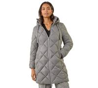 Roman Originals Padded Coat For Women UK - Ladies Longline Puffer Winter Quilted Parka Waterproof Rainproof Wind Resistant Thermal Jacket Long Length Warm Zip Hood Puffa Cosy - Grey - Size 16