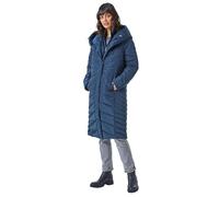 Roman Originals Padded Coat For Women UK - Ladies Longline Puffer Winter Quilted Parka Waterproof Rainproof Wind Resistant Thermal Jacket Long Length Warm Zip Hood Puffa Cosy - Midnight Blue - Size 10