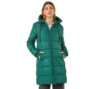 Roman Originals Padded Coat For Women UK - Ladies Longline Puffer Winter Quilted Parka Waterproof Rainproof Wind Resistant Thermal Jacket Long Length Warm Zip Hood Puffa Cosy - Forest - Size 14