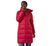 Roman Originals Padded Coat for Women UK - Ladies Longline Puffer Winter Quilted Parka Waterproof Rainproof Wind Resistant Thermal Jacket Long Length Warm Zip Hood Puffa Cosy - Red - Size 14