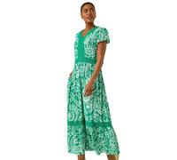 Roman Originals Paisley Lace Trim Maxi Dress for Women UK - Ladies Everyday Holiday Spring Summer V-Neckline Comfy Soft Evening Vacation Work Party - Green - Size 10