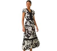 Roman Originals Paisley Lace Trim Maxi Dress for Women UK - Ladies Everyday Holiday Spring Summer V-Neckline Comfy Soft Evening Vacation Work Party - Black - Size 20