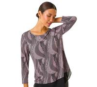 Roman Originals Paisley Print Chiffon Hem Top for Women UK - Ladies Everyday Autumn Winter Round Neckline Comfy Soft Evening Vacation Work Party Night Out - Pink - Size 18