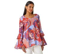 Roman Originals Paisley Print Flared Sleeve Top for Women UK - Ladies Everyday Holiday Spring Summer V-Neckline Comfy Soft Evening Vacation Work Party - Rust - Size 12