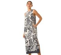 Roman Originals Paisley Print Midi Dress for Women UK - Ladies Everyday Holiday Spring Summer Round Neckline Comfy Soft Evening Vacation Work Party - Black - Size 20