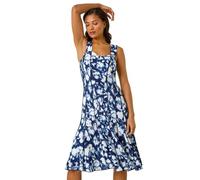 Roman Originals Panel Dress for Women UK Ladies Skater Summer Spring Stretchy Fit & Flare Jersey Midi Work Casual Strappy Sleeveless Sweetheart Knee Length A Line Swing - Abstract Navy - Size 20