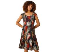 Roman Originals Panel Dress for Women UK Ladies Skater Summer Spring Stretchy Fit & Flare Jersey Midi Work Casual Strappy Sleeveless Sweetheart Knee Length A Line Swing - Khaki Noir - Size 16