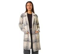 Roman Originals Patchwork Check Collar Pocket Cardigan for Women UK - Ladies Everyday Autumn Winter Round Neckline Comfy Soft Evening Vacation Work Party Night Out - Grey - Size 16