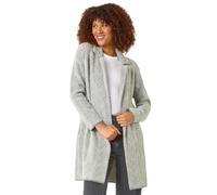 Roman Originals Patchwork Check Collar Pocket Cardigan for Women UK - Ladies Everyday Autumn Winter Round Neckline Comfy Soft Evening Vacation Work Party Night Out - Light Grey - Size 10