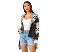 Roman Originals Pattern Fluffy Knit Cardigan for Women UK - Ladies Everyday Autumn Winter Comfy Soft Evening Vacation Work Party Night Out - Black - Size 12
