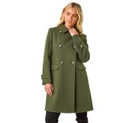 Roman Originals Petite Double Breasted Military Coat for Women UK - Ladies Everyday Holiday Autumn Winter Long Sleeves Comfy Soft Evening Vacation Work Smart Party - Petite Khaki - Size 12