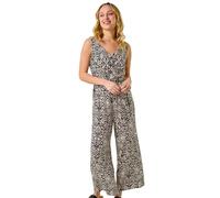 Roman Originals Petite Floral Button Through Jumpsuit for Women UK - Ladies Everyday Holiday Spring Summer V Neckline Comfy Soft Evening Vacation Work Party - Abstract Black - Size 8