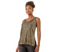Roman Originals Petite Sequin Sparkle Vest Top for Women UK - Ladies Everyday Holiday Autumn Winter Pull-On V Neck Sleeveless Comfy Soft Vacation Work - Gold Shimmer - Size 16