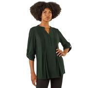 Roman Originals Pintuck Button Stretch Top for Women UK - Ladies Everyday Autumn Winter V-Neckline Comfy Soft Evening Vacation Work Party Night Out - Green - Size 20