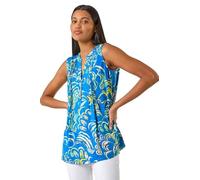 Roman Originals Pintuck Sleeveless Shirt for Women UK Ladies Vest Tank Top Summer Smart Blouse Stretchy Jersey T-Shirt Casual Spring Holiday Party Vacation Notch Neck - Blue Abstract - Size 12