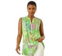 Roman Originals Pintuck Sleeveless Shirt for Women UK Ladies Vest Tank Top Summer Smart Blouse Stretchy Jersey T-Shirt Casual Spring Holiday Party Vacation Notch Neck - Lime - Size 16