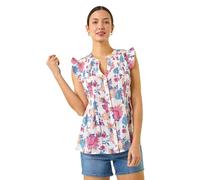 Roman Originals Pintuck Sleeveless Shirt for Women UK Ladies Vest Tank Top Summer Smart Blouse Stretchy Jersey T-Shirt Casual Spring Holiday Party Vacation Notch Neck - Pink Floral - Size 10