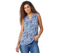 Roman Originals Pintuck Sleeveless Shirt for Women UK Ladies Vest Tank Top Summer Smart Blouse Stretchy Jersey T-Shirt Casual Spring Holiday Party Vacation Notch Neck - Blue White Pink - Size 10