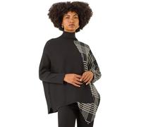 Roman Originals Plaid High Neck Knit Jumper for Women UK - Ladies Everyday Autumn Winter High Neckline Comfy Soft Evening Vacation Work Party Night Out - Black - Size ONE