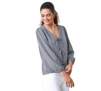 Roman Originals Plain Tie Front Woven Top for Women UK - Ladies Everyday Autumn Winter V-Neckline Comfy Soft Evening Vacation Work Party Night Out - Black & White - Size 16