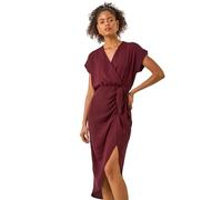 Roman Originals Plain Wrap Tie Detail Dress for Women UK - Ladies Everyday Holiday Spring Summer V-Neckline Comfy Soft Evening Vacation Work Party - Wine - Size 14
