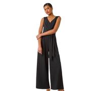 Roman Originals Pleat Detail Wide Leg Stretch Jumpsuit for Women UK - Ladies Everyday Holiday Spring Summer V-Neckline Comfy Soft Evening Vacation Work Party - Black - Size 20