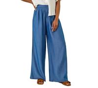 Roman Originals Pleated Full Length Wide Leg Trouser for Women UK - Ladies Everyday Holiday Spring Summer Comfy Soft Evening Vacation Work Party - Denim - Size 20